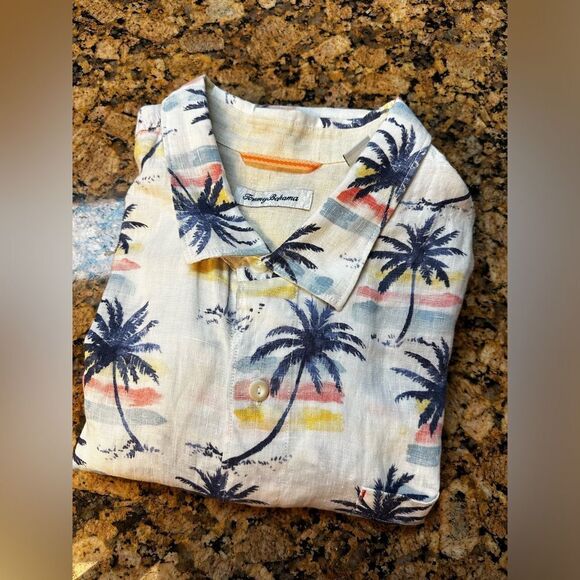 Tommy Bahama Sunset Palm Camp 109% Linen Short Sleeve Button‎ Down Shirt sz XXL - Picture 3 of 6